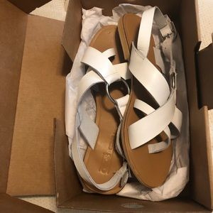 New white leather sandals